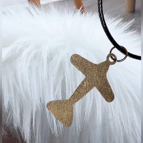 .Bronze Airplane Pendant with Black Cord Necklace - Picture 3 of 5